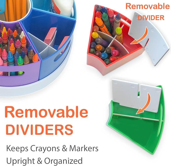 8.6" Desk Art Supply Organizer for Kids – Compact Rotating Lazy Susan Art Caddy with Dividers for Crayons, Markers & Pencils, Classroom Storage for Teachers Students Homeschool
