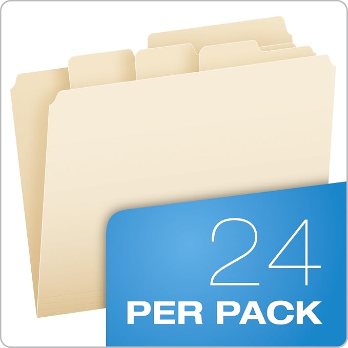 Pendaflex Divide It Up File Folders, Paper and Documents Organizer, Folder with Pockets, Manila File Organizer for School, Home and Office, Letter Size, (10770) 24 Count (Pack of 2)