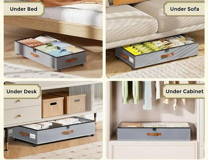Under Bed Storage with Wheels 2 Pack, Rolling Under-Bed Metal Drawer, Low-Profile Organizer Bin for Clothes, Shoes & Blankets