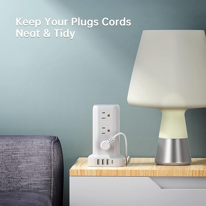 Power Strip with 12 Outlets 4 USB (1 USB C), 10Feet Extension Cord with Multiple Outlets, Charging Station, Power Strip Tower, Home Office Desk Supplies