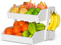 Gmtsl Bamboo Fruit Basket for Kitchen, Fruit Holder for Kitchen Countertop | 2 Tier Fruit bowl for Kitchen Counter, Fruit Stand, Vegetable Basket Storage, Produce Organizer, Bread Snack Display(White)