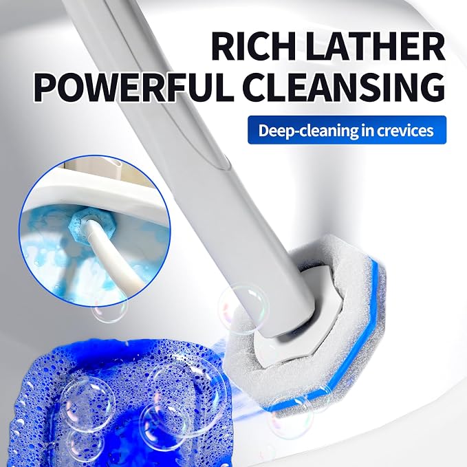 Disposable Toilet Brush Set with 60 Replacement Heads, Toilet Cleaning Replacement Pads, Starter Kit with Storage Case for Deep Cleaning and Hygienic Bathroom Maintenance
