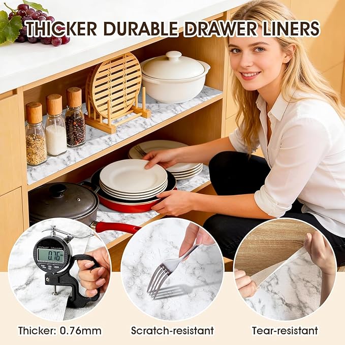 Coavas Shelf and Drawer Liner, Non Slip Extra Grip Non Adhesive Waterproof Thickened Cabinet Mat, Easy Cut for Kitchen Pantry Bathroom Dresser Cupboard (Marble, 12IN x 20FT)