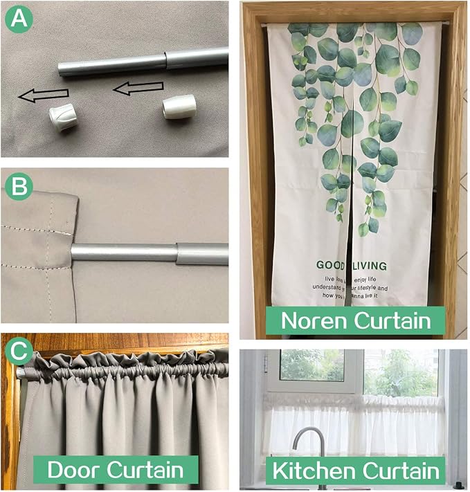 KXLife 6 Pack Spring Tension Curtain Rod for Window 28 to 48 Inch, White | Adjustable Expandable Small Curtain Tension Rods No Drill for Kitchen, Bathroom, Doorway, Cupboard