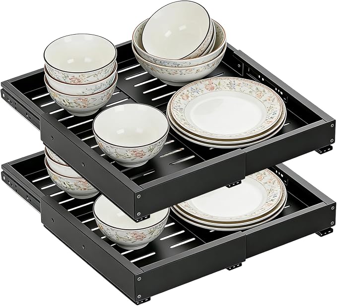 Cabinet Pull Out Shelves Telescopic Storage Basket | Slide Out Drawers for Home Pantry Laundry Apartment Dorm Corner Desk Dresser