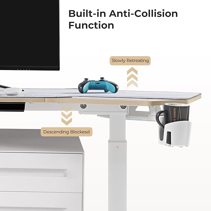 EUREKA ERGONOMIC Standing Desk, 72" Electric Adjustable Height Desk,Wing Shaped Computer Desk Large Music Studio Table, Dual Motor&Slot, Maple