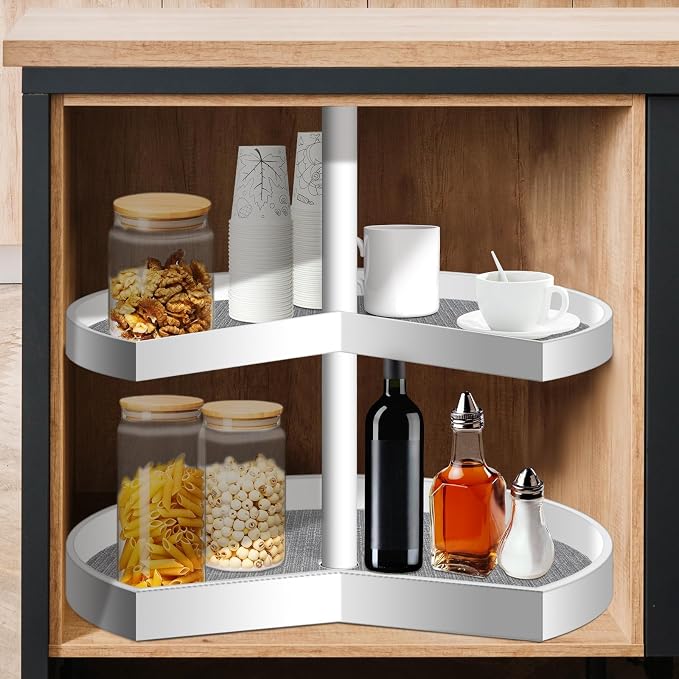 Frienda 2 Pcs Lazy Susan Shelf Liners - Non Adhesive, Non Slip Kitchen Cabinet Liners for Refrigerator, Pantry, Sink & Cupboard Storage(31 Inch,Gray)