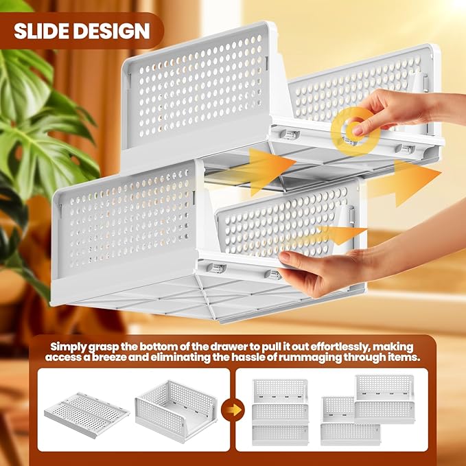 Mavivegue 4 Pack Stackable Closet Storage, Plastic Drawer Basket,Closet Organizers Storage Box for Cupboard,Bedroom, Kitchen, Bathroom, Office White