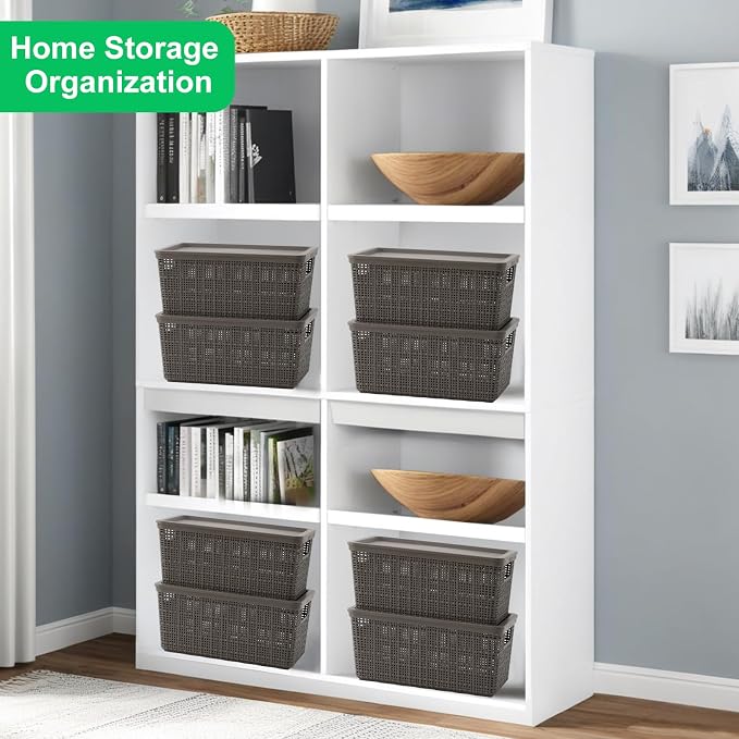 6 Pack Plastic Storage Baskets With Lids,Grey Breathable Stackable Storage Bins,Small Storage Containers,for Organizing Storage Baskets on Desktops,Closets,Playrooms,Classrooms,Offices