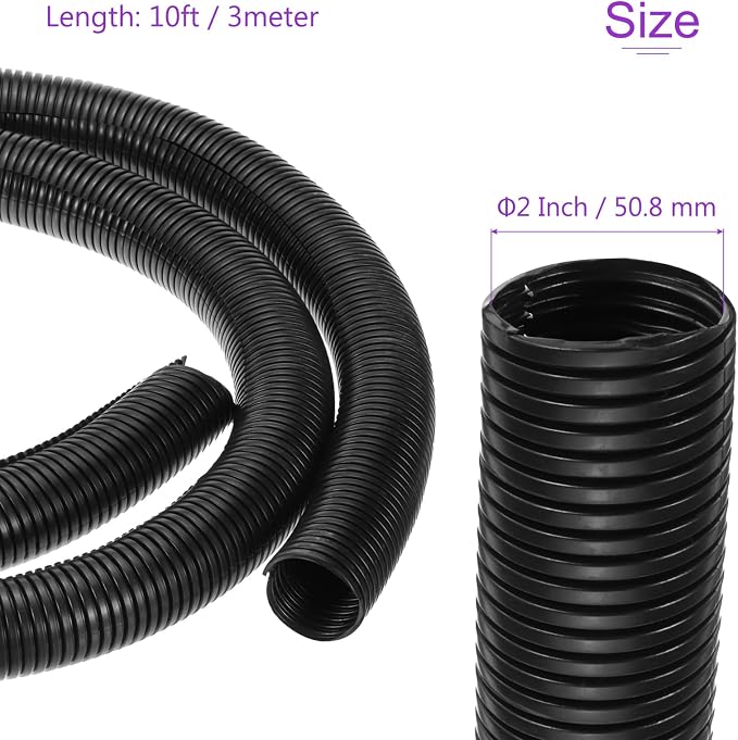 DMiotech 10ft Wire Loom Split Tubing 2 Inch(50.8 Mm) ID, Cord Protectors from Pet Flexible Conduit Cable Management for Office, Home, Garden, Black