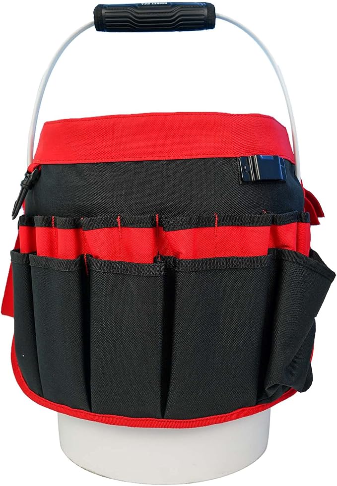 MELOTOUGH Bucket Tool Organizer With 35 Pockets Fits to 3.5-5 Gallon Bucket (Red)
