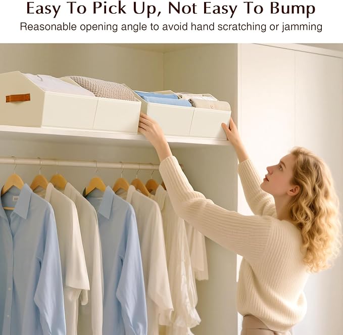 Homsorout Closet Organizers and Storage Bins - 4 Pack Collapsible Divided Trapezoidal Cube Storage Bins Baskets with Orange Handle for Organizing Clothes Blankets, Toys, Books, Towels(Beige)