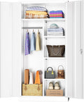 INTERGREAT Wardrobe Cabinets with Locking Doors and Shelves, Clothing Locker 72“ X 32“ X 16“ Storage Cabinets for Home Room, School, Employee,Gym (White)