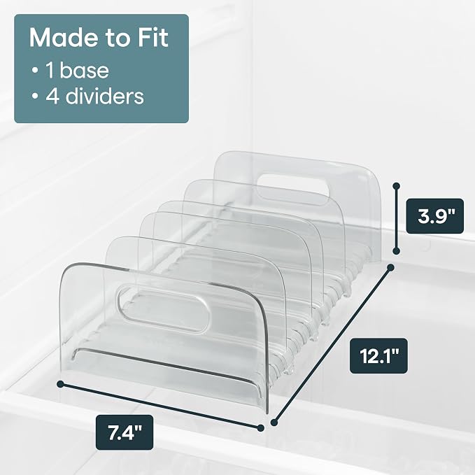 YouCopia FreezeUp Freezer Rack 12" BPA-Free Fridge Organizer with Adjustable Dividers and Handles for Frozen Food Box and Meal Storage, Clear
