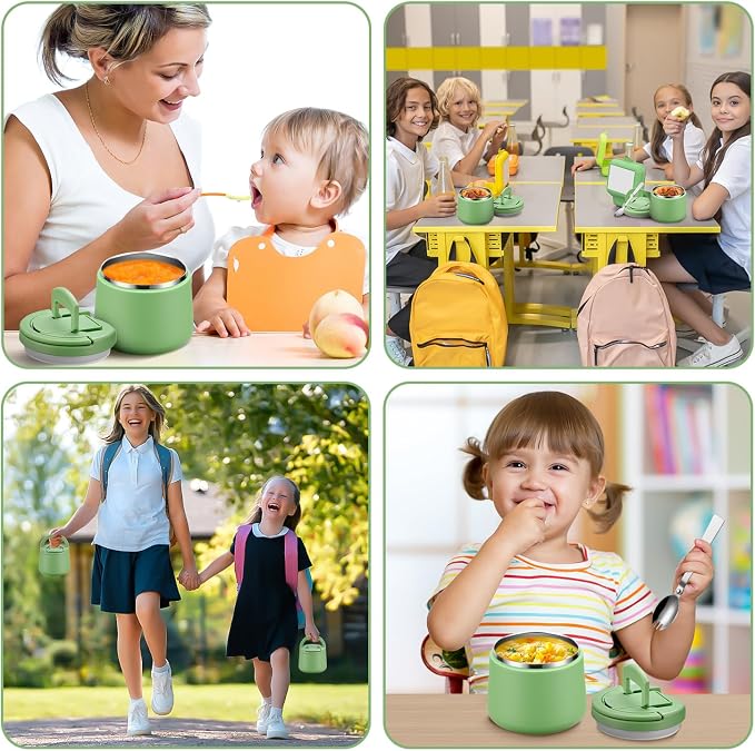 Itslife 14oz Vacuum Insulated Soup Thermo for Hot Food, Kids Lunch Container with Leakproof Buckle Lid, Wide Mouth Stainless Steel Food Jar with Spoon