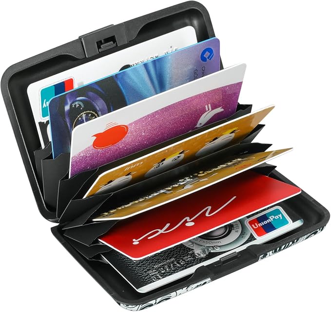 ELFISH RFID Blocking Credit Cards Holder Aluminum Wallet Metal ID Case for Men Women(Monster Cats)