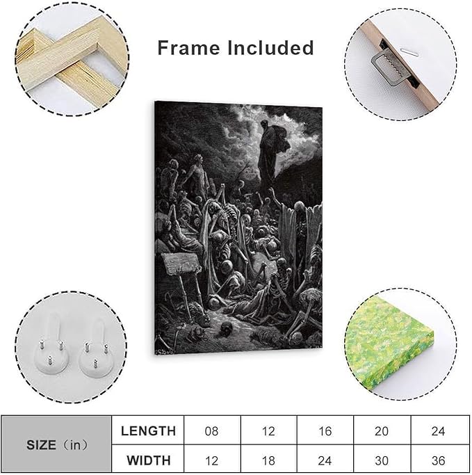 Gustave Dore The Vision Of The Valley Of Dry Bones Prints Wall Art Paintings Poster Canvas Wall Art Picture Prints Hanging Photo Gift Idea Decor Homes Artworks 24x36inch(60x90cm)