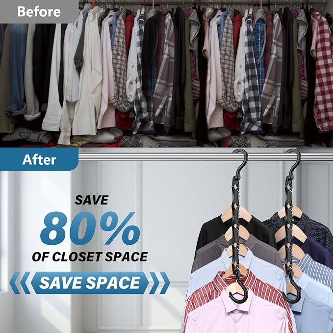 24 Pack Hangers Space Saving Magic Plastic Hanger Organizer Shirt Space Saving Hangers, Multi Clothes Hangers Space Saver for Closet Organizers Storage College Dorm Room Essentials, Dark Black