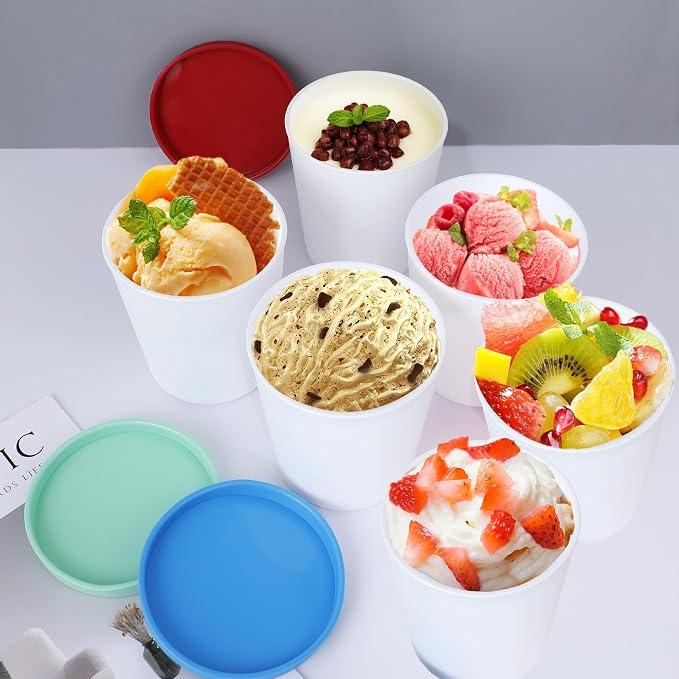 Mini Ice Cream Containers for Homemade Set (6 Pack - 8Oz), Reusable Ice Cream Storage Containers for Freezer, Leak-Free Ice Cream Containers with Silicone Lids