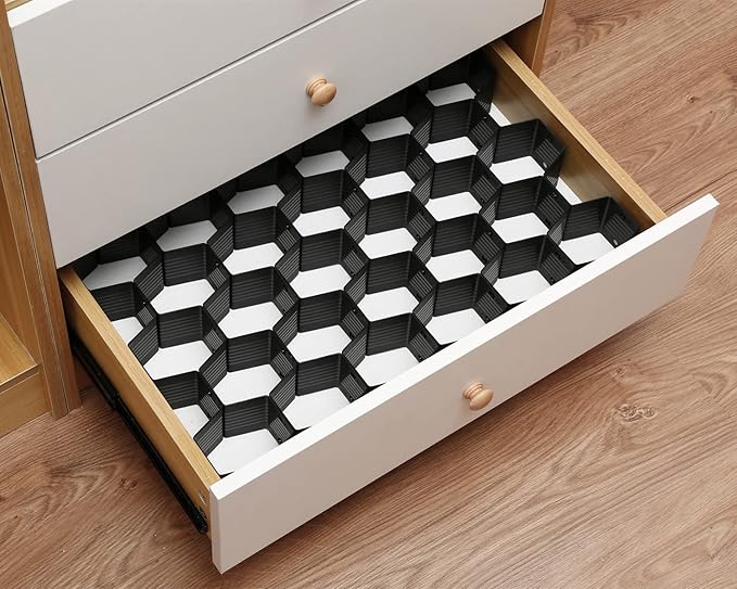 Drawer Splitter 16-piece Set Adjustable Honeycomb Organizer Tie Sock Organizer Underwear Panties Cosmetic Sorter (Black)
