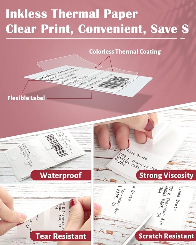 Phomemo Thermal Labels- Sticker Label for M110/M221/M220/M120/M200 Label Printer,1.97"x3.15"(50x80mm),100 Labels/Roll, Black on White | 50×80mm Waterproof Thermal Stickers Labels, 1 Roll, Use for Barcode, Logo,Listing, Business, Home,Organization, Offi...