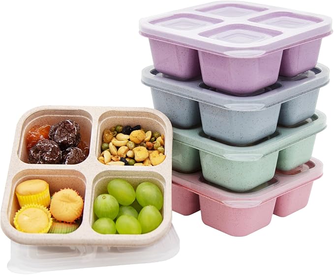 5 Pack 4 Compartment Divided Snack Bento Box, Meal Prep Containers FOR Kids/Toddle/Adults