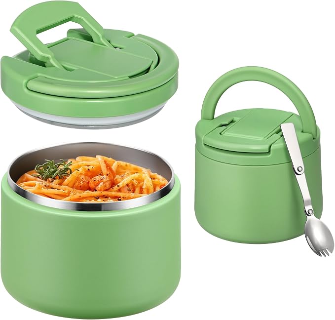 Itslife 14oz Vacuum Insulated Soup Thermo for Hot Food, Kids Lunch Container with Leakproof Buckle Lid, Wide Mouth Stainless Steel Food Jar with Spoon