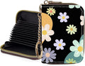 Credit Card Holder for Women,Small Rfid Wallet with Keychain Zipper,Cute PU Leather Card Case Wallet，Accordion Credit Card Wallets Gift,Green and Purple Flower C