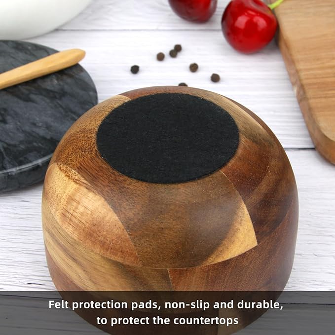 Wooden Salt Cellar Box with Marble Lid & Spoon, Modern Black Stone Salt or Pepper Sugar Spice Seasoning Bowl Container Jar Holder Well Keeper Dish Pig Crock for Kitchen