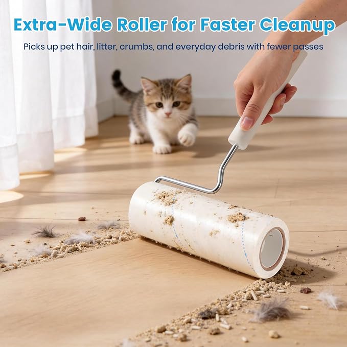 Extra Sticky Large Surface Lint Roller for Pet Hair, 500 Sheets | Easy Spiral Tear, 6.3" Wide Lint Roller, Cat & Dog Hair Remover for Clothes, Carpet, Giant Lint Remover with Storage Base