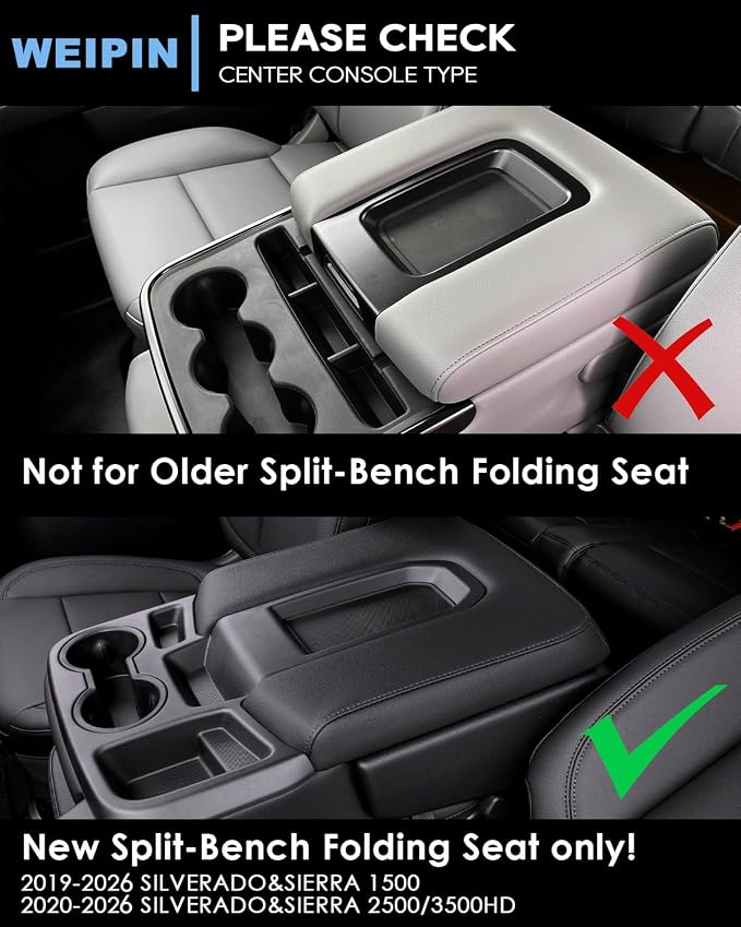 For Center Console Organizer Tray Coin Box Non-Dropping Design Compatible with 2019-2026 Chevy Silverado 1500& 2020-2026 Silverado 2500HD 3500HD (Split-Bench Folding Seat) ABS Materials