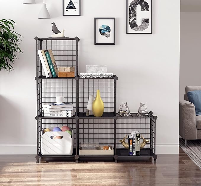 AWTATOS Wire Cube Storage, Closet Organizer, 6 Cube Storage Shelf, Black | Metal Cube Storage Shelves Bookshelf, Portable Closet Clothes Organizer, Wire Shelving for Bedroom, Home, Office