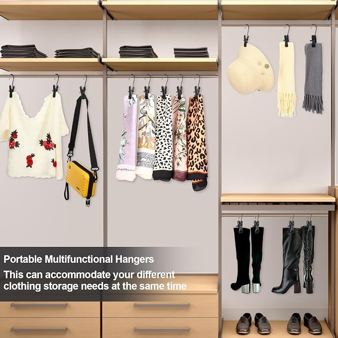 100 Pieces Boot Hangers for Closet Laundry Hooks Hanging Clips Boot Hangers Holder Travel Home Space Saving for Clothes Hats Towels Single Organizer Clamps(Electrophoresis Black)
