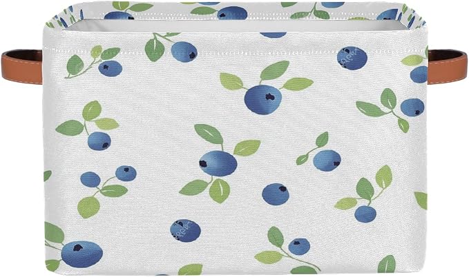 Cube Storage Bins for Shelves, Blueberry Branch Pattern Collapsible Fabric Toys Storage Basket Box with Handles for Home Office Bedroom Closet