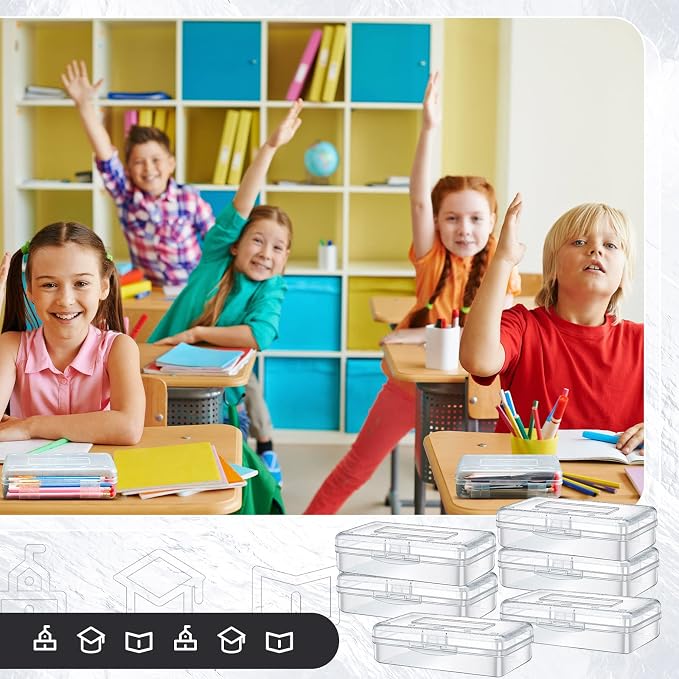 Blulu 10 Pack Large Plastic Pencil Case Box Clear Pencil Boxes Bulk Hard Crayon Box Storage with Snap Lids 8.1 x 4.7 x 2.2 Inch Painting Organizer Classroom Stationery School Supplies (Clear)