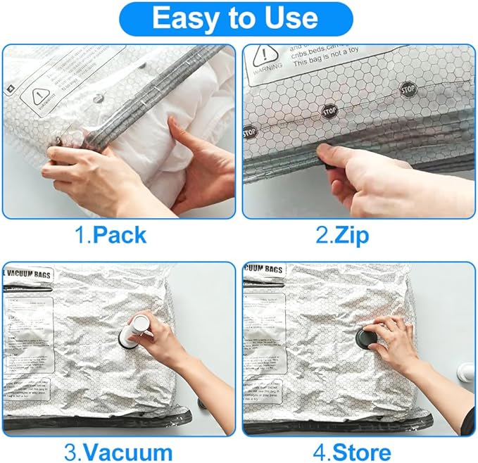 Vacuum Seal Bags 18-Pack with Wireless Pump, 6 Large/6 Medium/6 Sizes, Reusable Storage for Clothes Travel, Luggage & Suitcases, Portable Space Saver
