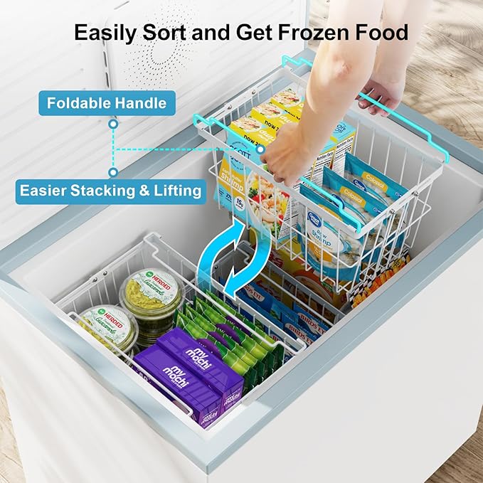 iSPECLE Freezer Organizer Bins - 3 Pack Adjustable Width for 5 to 7 Cu.Ft Chest Freezers, Stackable Freezer Wire Storage Baskets for Deep Freezer Organization, Assembly Required, White