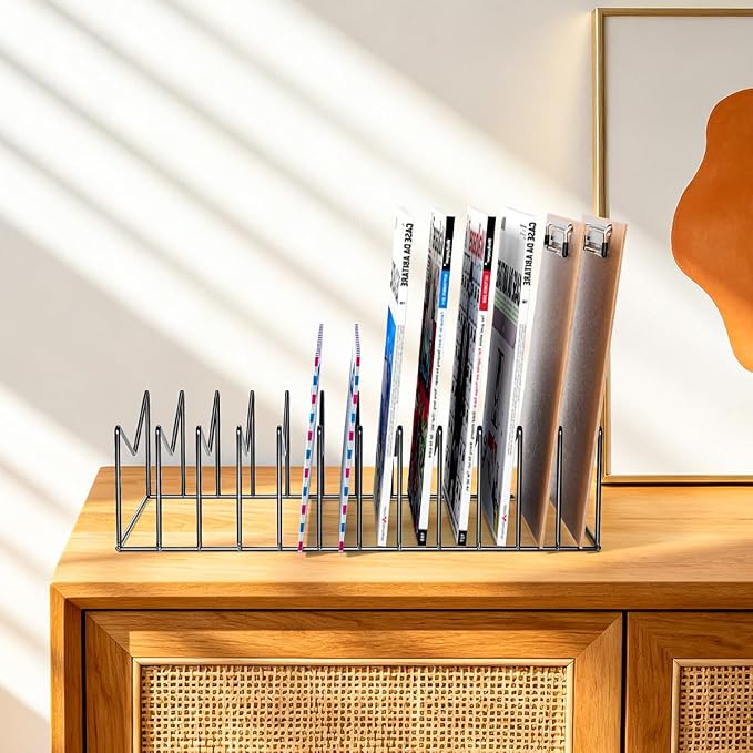 4 Sets 12 Sections Metal Desk Organizer,Office File Holder for Clipboard,Manila Folder,Book & Magazine, Iron Desktop Storage for Kitchen Utensil & Cable,Home Office Organization
