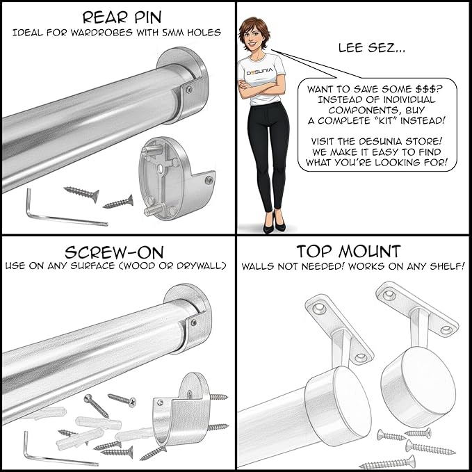 72" HEAVY DUTY Round Closet Rod | 32mm Diameter | Polished Chrome Clothes Pole | 8 Pack