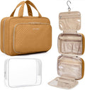 BAGSMART Toiletry Bag Hanging Travel Makeup Organizer with TSA Approved Transparent Cosmetic Bag Makeup Bag for Full Sized Toiletries(Stone Khaki)