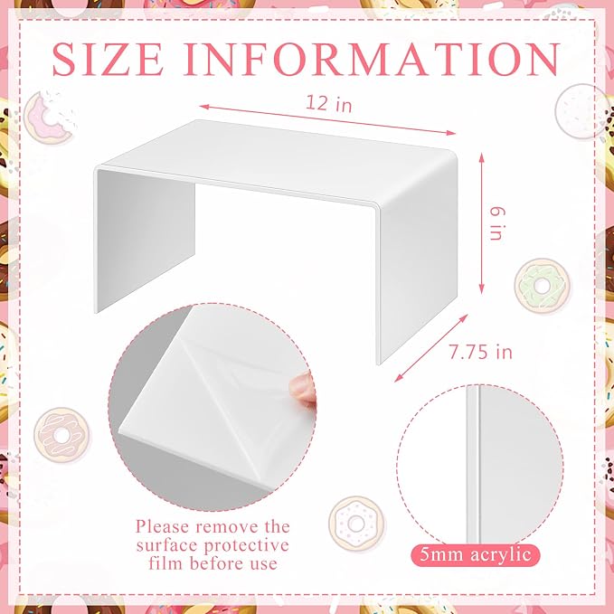 RattanView 2 Pcs 12 Inch Large Acrylic Risers Display Stands 5 mm Thick Acrylic Shelf Riser Showcase for Collectibles Jewelry Cupcakes Food Figures Perfume Cabinet (White)