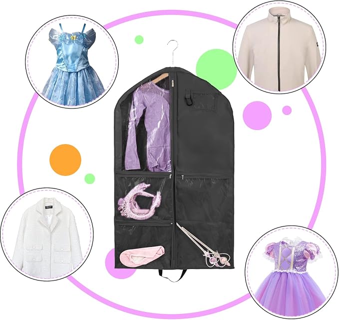 Dance Costume Garment Bag for Dancers,3 Pack Waterproof 40 inch Kids Garment Bag for Dance Competitions with Pockets for Dance Costumes,Cheer Uniform Garment Bags for Hanging Clothes Travel