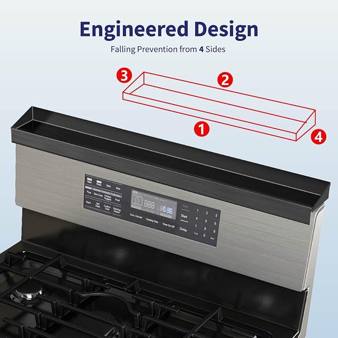 Mount Walker 30" Upgrade Stainless Steel Stove Top Shelf, Magnetic Shelf for Kitchen, Over The Stove Spice Rack Organizer, Back of Oven Rack with Border All Around, Black
