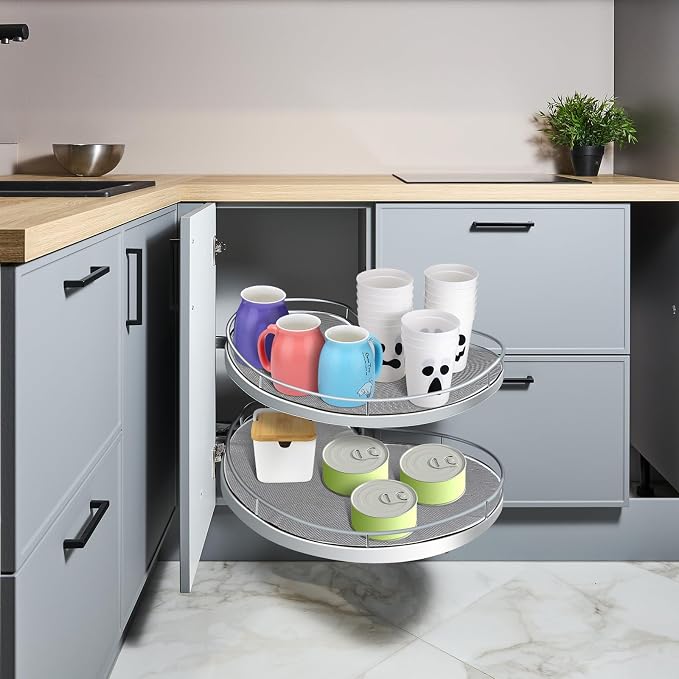 Frienda 2 Pcs Lazy Susan Shelf Liners - Non Adhesive, Non Slip Kitchen Cabinet Liners for Refrigerator, Pantry, Sink & Cupboard Storage(31 Inch,Gray)