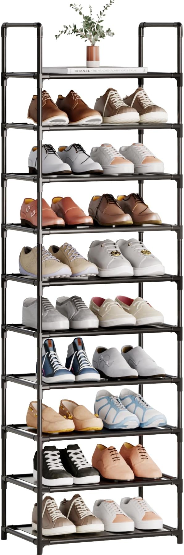 10-Tier Tall Shoe Rack for Closet, Entryway, Adjustable Sturdy Durable Shoe Shelf,Narrow Shoe Stand Organizer (17.2" W×10" D×72.8" H,Black)