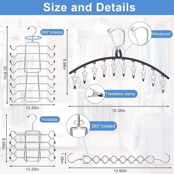 5Pcs Legging Organizer for Closet Tank Top Pant Hanger Space Saving | 3 Leggings Hangers with 30 Clips for Pants 1 Tank Top Hanger 1 Metal Magic Space Saving Hangers Closet Organizers and Storage