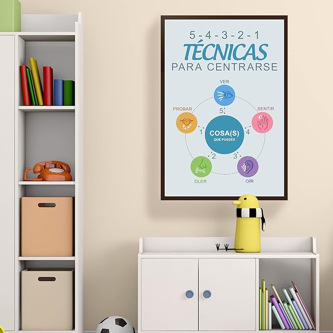 LOLUIS Mental Health Poster, La Salud Mental Spanish Learning Tools Educational Supplies Art Print (Técnicas Para Centrarse, Custom Frame Type)