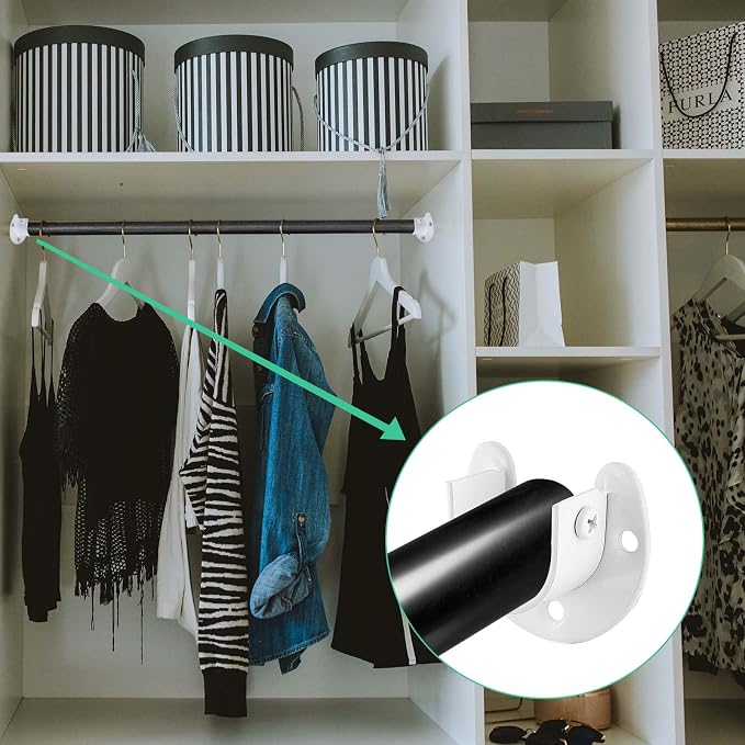 Stainless Steel Closet Rod End Supports, 1 Inch, White, 2 Packs | Wardrobe Bracket, Heavy Duty, U-Shaped with Screws, Closet Pole Sockets Flange Rod Holder