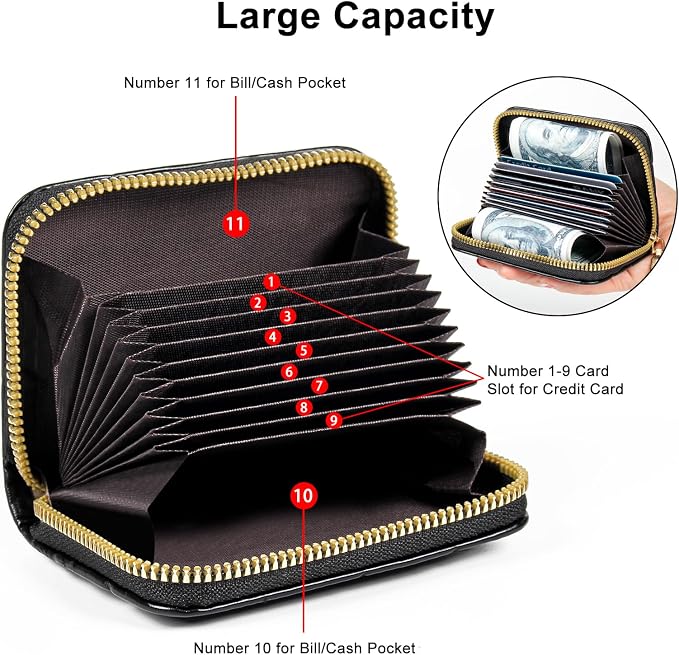 Credit Card Wallet, RFID Card Case Wallet, Zipper Card Cases Holder for Men Women, RFID Blocking, KeyChain Wallet, Compact Size Card Organizer Case for Women