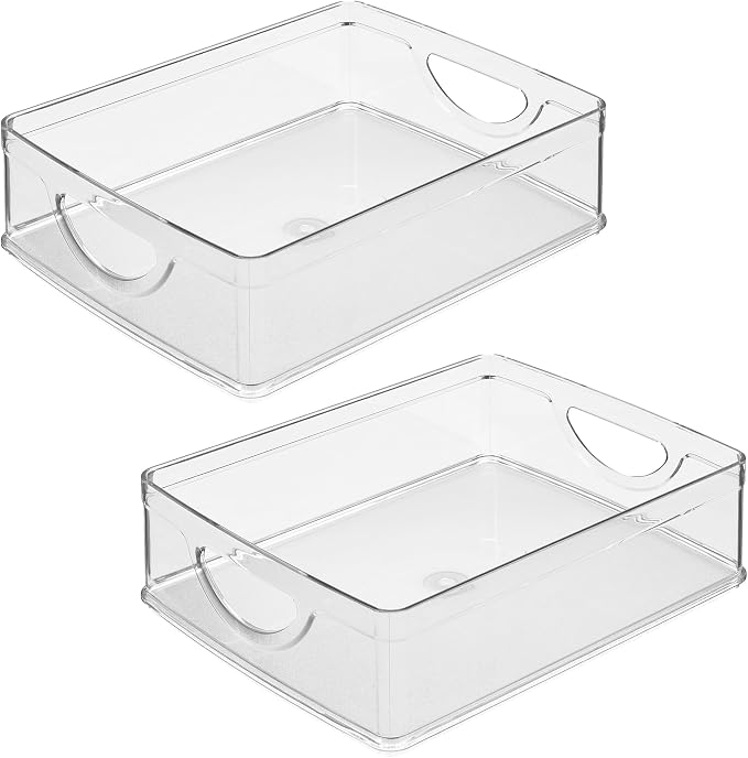 iDesign Plastic Stackable Pantry Bin, Clear | Storage Bin with Handles, For Cabinets or Fridge